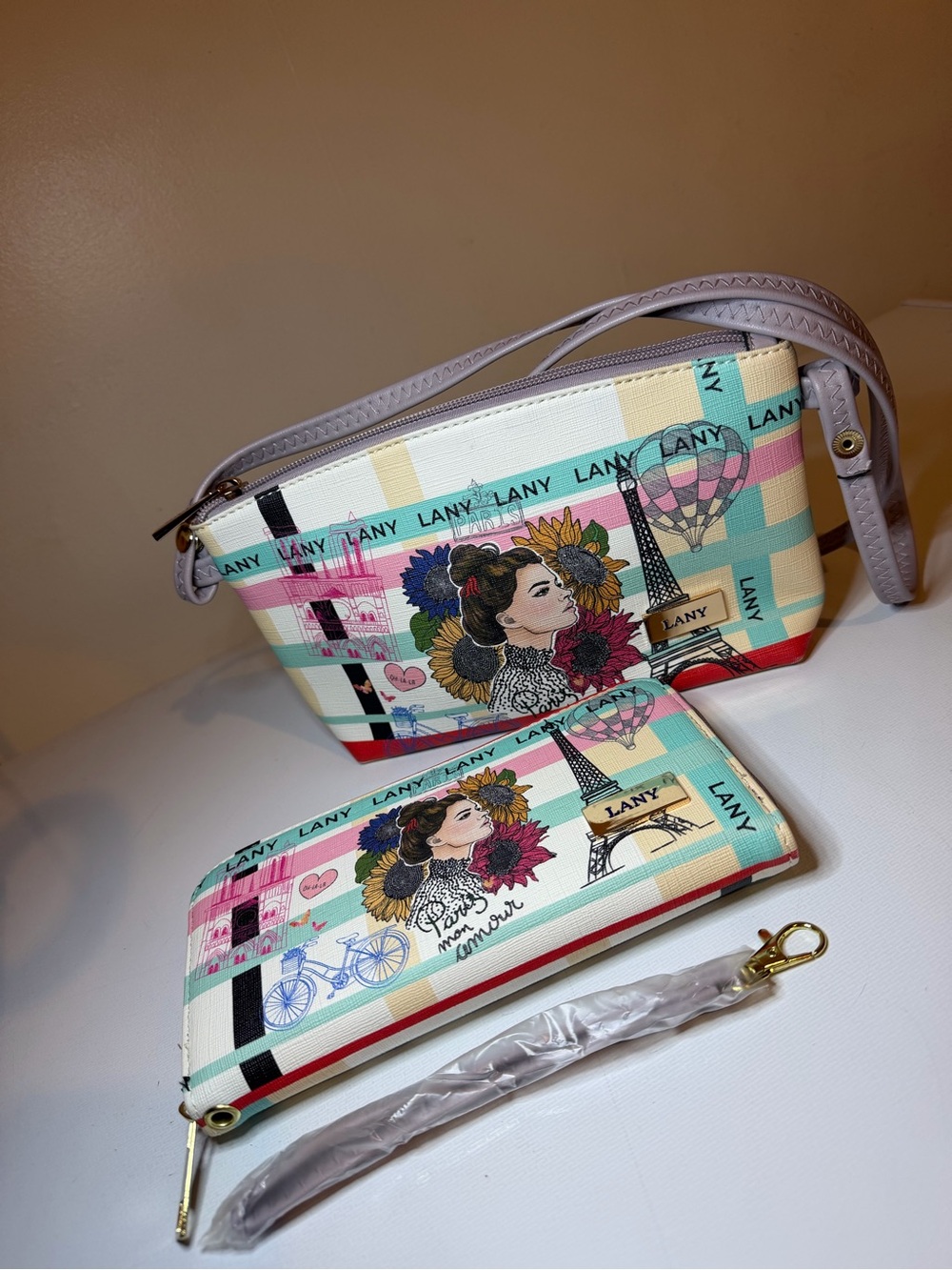 Multicolor Printed Crossbody Bag with Matching Wallet